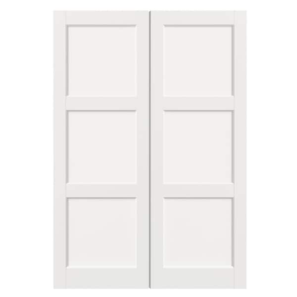 56 in. x 80 in. 3 Panel, MDF, Composite, Solid Core, Pre-assembled Panel White Primed Interior Door Slab