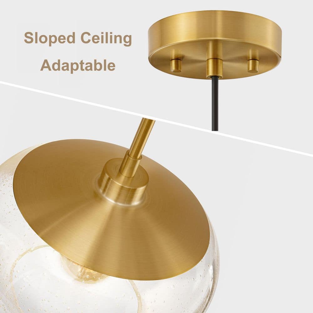 Gold Seedy Glass Globe Pendant with Brass Finish