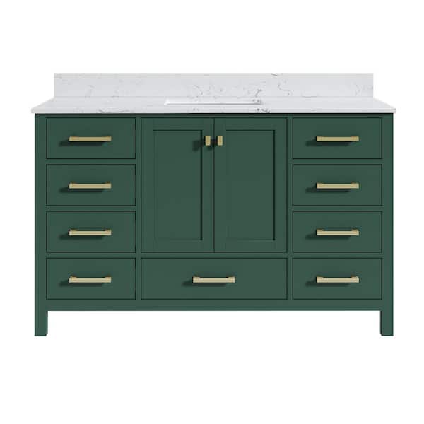 StarrySky 54 inch Undermount Single Sink Freestanding Bath Vanity in Green with White Engineered Stone Top
