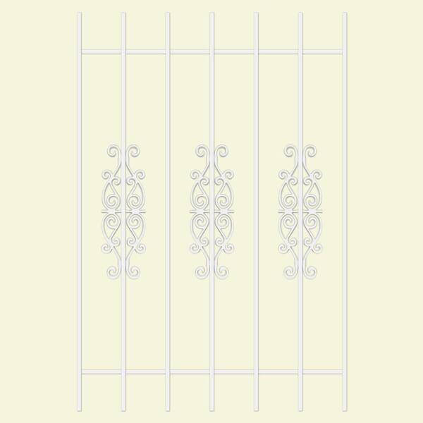 Unique Home Designs Victorian Scrolls 36 in. x 54 in. White 7-Bar Window Guard-DISCONTINUED