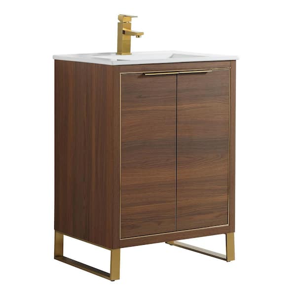 FINE FIXTURES Opulence 24 in. W x 18 in. D x 33.5 in. H Bath Vanity in Walnut Ebony with White Ceramic Top