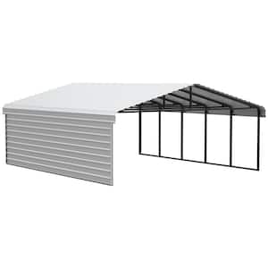 20 ft. W x 24 ft. D x 9 ft. H Eggshell Galvanized Steel Carport with 1-sided Enclosure