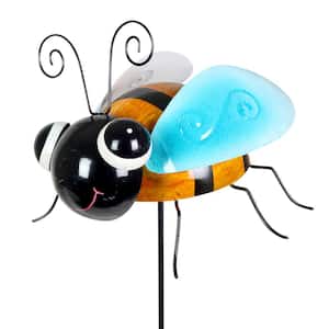 Hand Painted Bee 2.98 ft. Multi-Color Metal Garden Stake