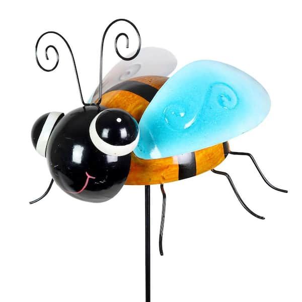 Exhart Hand Painted Bee 2.98 ft. Multi-Color Metal Garden Stake