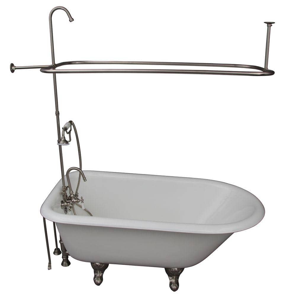 4.5 ft. Cast Iron Ball and Claw Feet Roll Top Tub in White with Brushed Nic