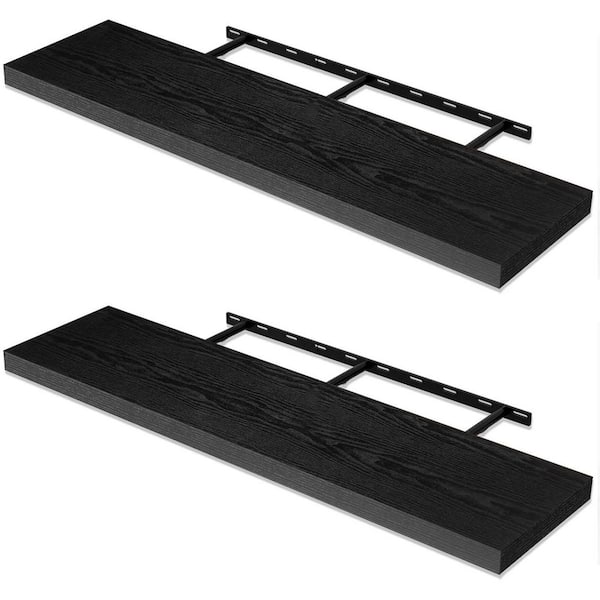Unbranded 36 in. W x 12 in. D Rustic Black Floating Shelves Decorative Wall Shelf 2-Pack