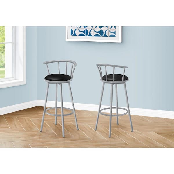 37 in. H Silver Low Back Metal Barstool with Upholstered Seat (Set of 2)