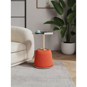 Anderson Modern 15.75 in. Orange Round Metal Leatherette Upholstered End Table