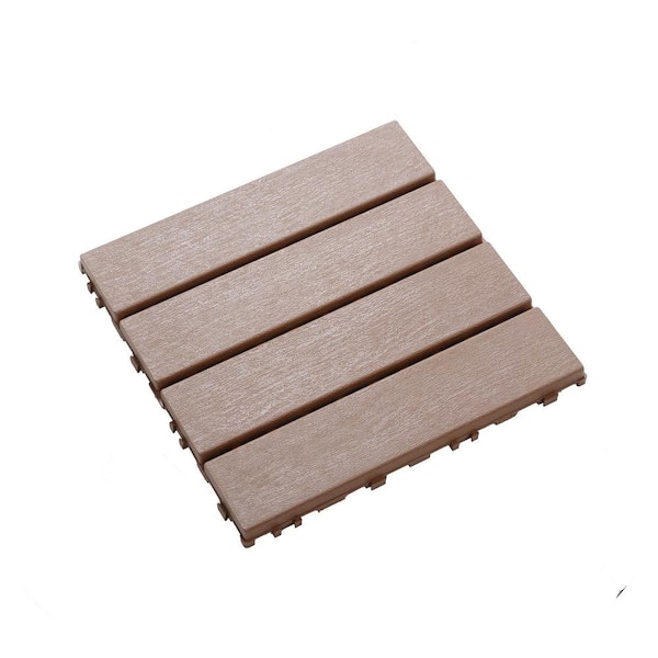 Afoxsos 1 ft. x 1 ft. Brown PVC Interlocking Deck Tiles for Poolside, Balcony, Backyard Waterproof, All-Weather (44-Pack)