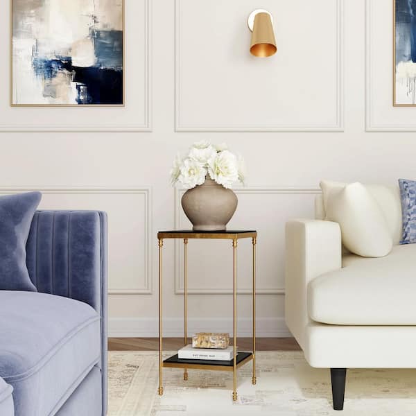 Imogen 12 in. W Black Square Iron and Granite Side Table