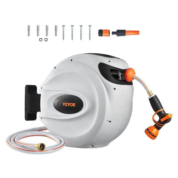 Retractable Garden Hose Reel 65 ft. x 5/8 in. 180° Swivel Wall-Mounted Heavy Duty Automatic Water Hose Reel for Outside