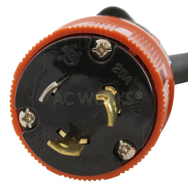 AC WORKS 50 ft. L5-20 20 Amp 3-Prong Locking Plug to PDU OUTLET