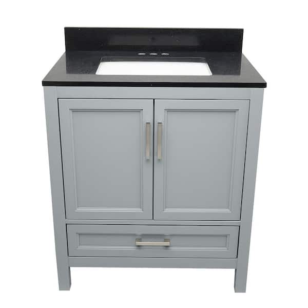Ella Nevado 31 in. W x 22 in. D x 36 in. H Bath Vanity in Gray with Quartz Stone Galaxy Black Top with White Basin