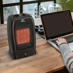 750-Watt /1500-Watt in Black Portable Oscillating Ceramic Space Heater with Tip-Over Safety Switch