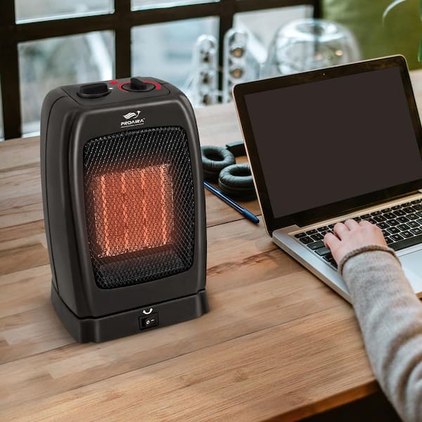 750-Watt /1500-Watt in Black Portable Oscillating Ceramic Space Heater with Tip-Over Safety Switch