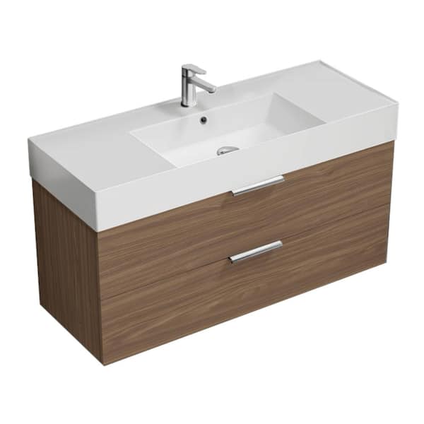 Nameeks Derin 47.64 in. W x 18.11 in. D x 25.2 in. H Modern Bathroom Vanity in Walnut With White Ceramic Top