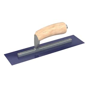 14 in. x 5 in. Blue Steel Square End Finish Trowel with Wood Handle and Long Shank