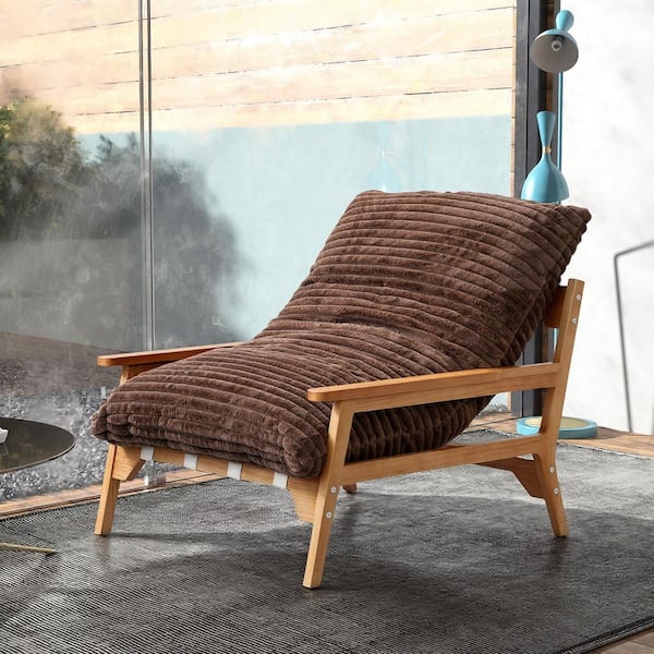 35 in. Square Arm Faux Rabbit Fur Fabric Upholstered Accent Chair Side Chair with Detachable Cover in. Brown