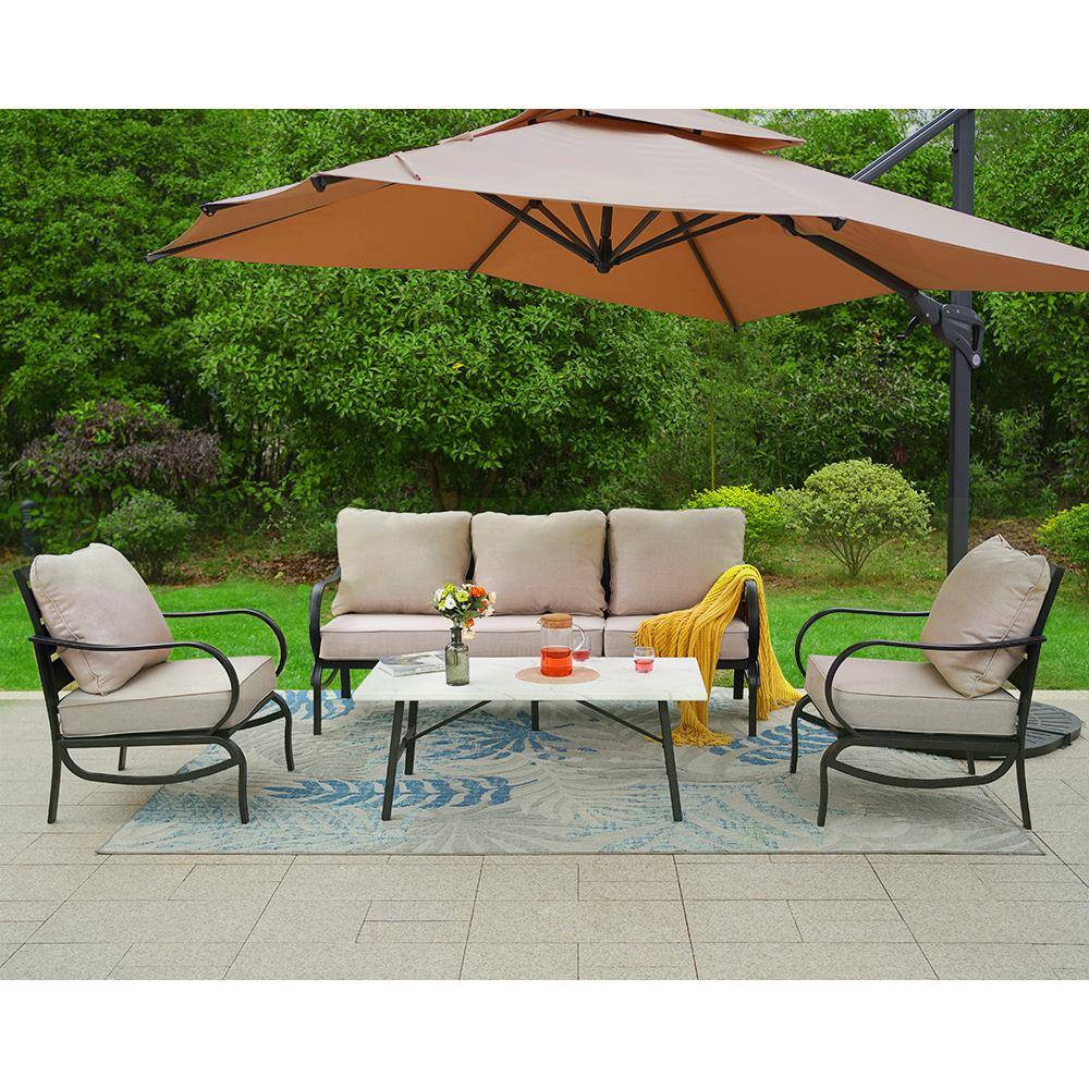 PHI VILLA Metal Slatted 5 Seat 4Piece Steel Outdoor Patio Conversation