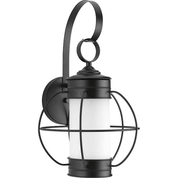 Progress Lighting Haddon Collection 1-Light Black 17 in. Outdoor Wall Lantern Sconce