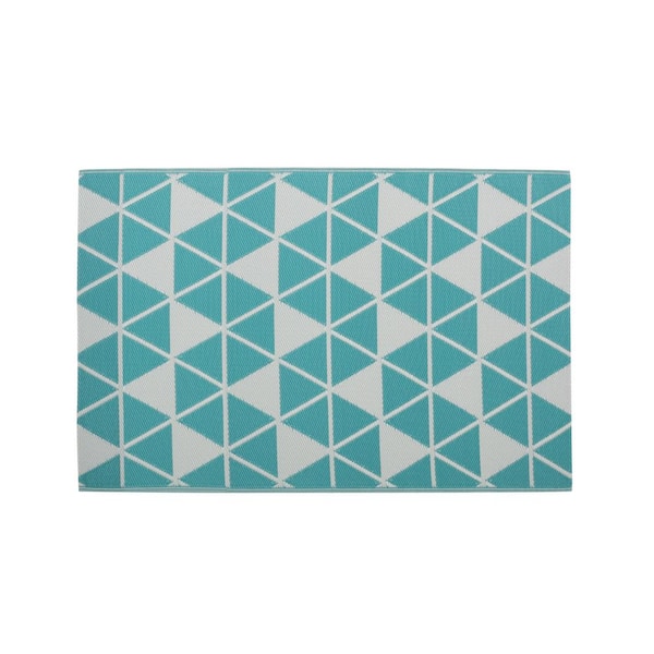 Nerissa Turquoise and White 4 ft. x 6 ft. Indoor/Outdoor Patio Area Rug