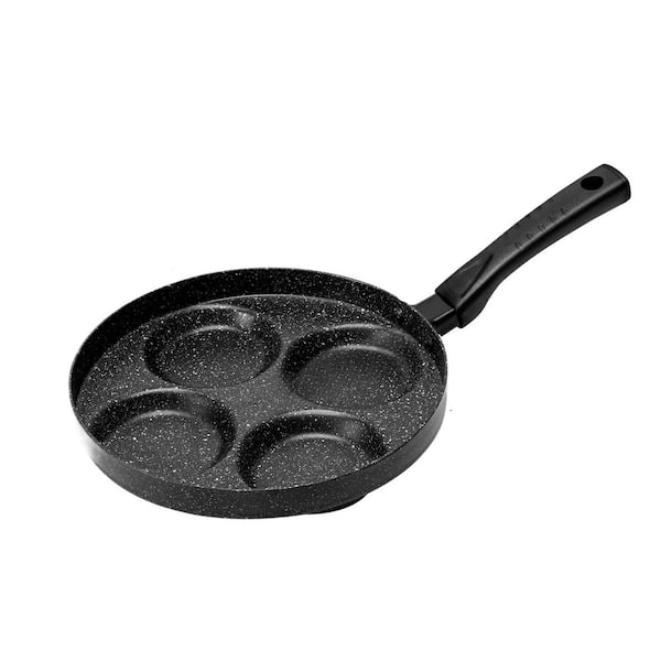 9.5 in. Aluminum 4-Cup Egg Frying Pan, Nonstick Egg Cooker Pan with Heat Resistant Handle, Breakfast Pan, Black