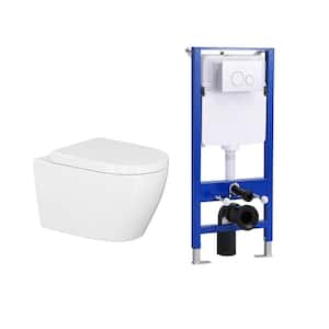 1.1/1.6 GPF Dual Flush Elongated Wall Hung Toilet Combo in White with Concealed In-Wall Toilet Tank, Flush Plate