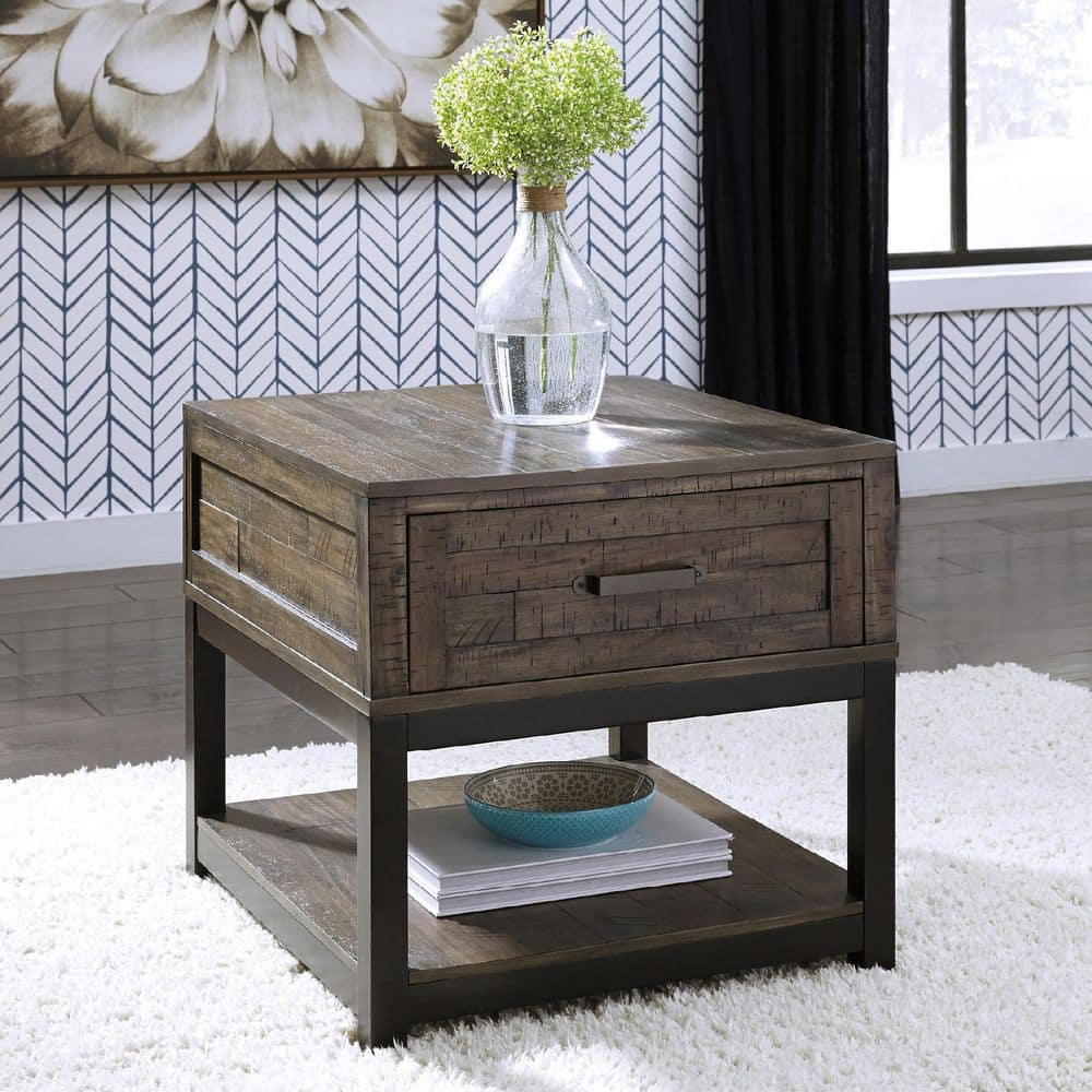 Johurst 24 in. Brown Rectangle Wood End Table with Drawers - thumbnail 3