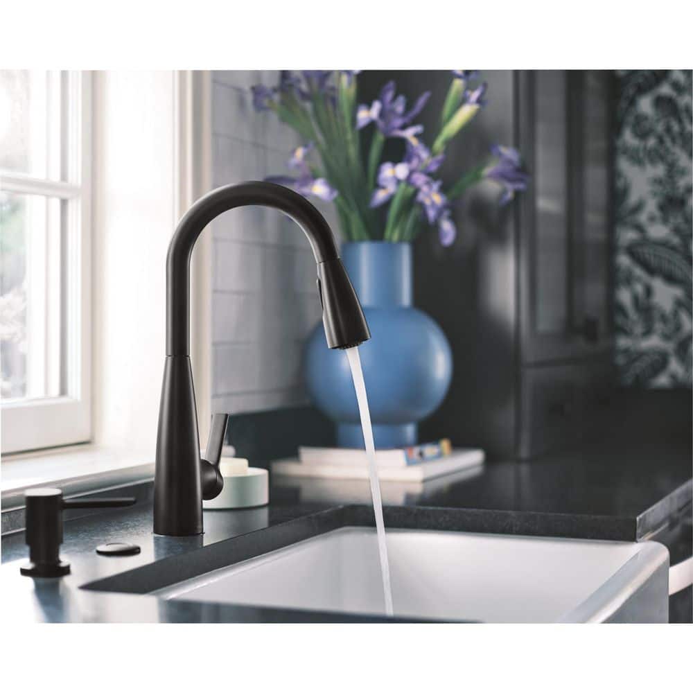 Matte Black Single-Handle Pull-Down Kitchen Faucet with Soap Dispenser