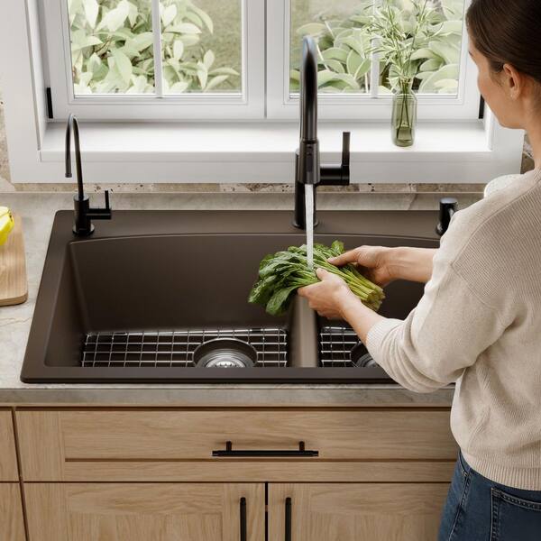 Karran QT-711 Quartz/Granite 33 in. Double Bowl 60/40 Top Mount
