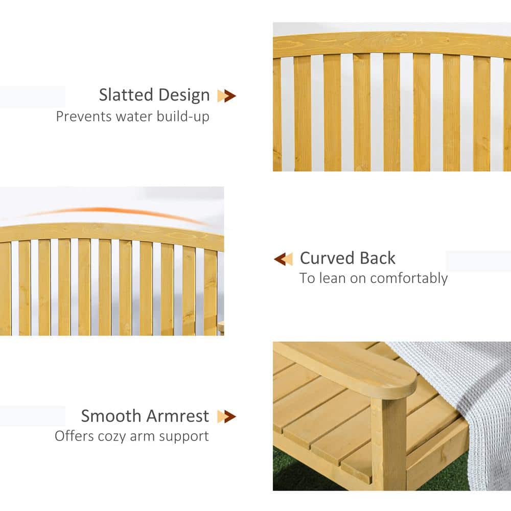 Outsunny Natural Fir Wood 56" Outdoor Garden Bench with Slatted Design