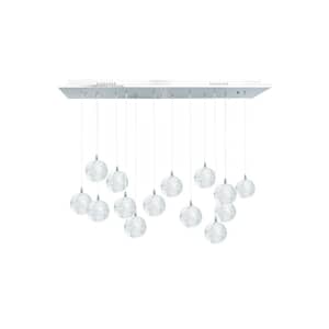 Crystal Spheres 14-Light Chrome Crystal Contemporary Rectangular Chandelier for Dinning Room with G9 Bulbs Included