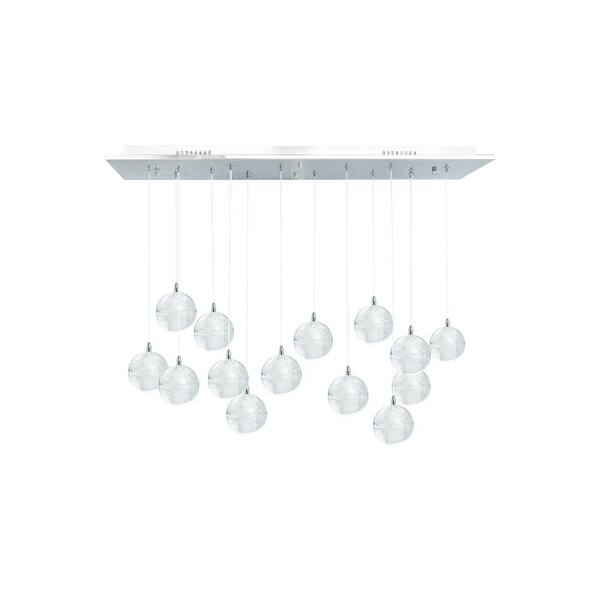 Finesse Decor Crystal Spheres 14-Light Chrome Crystal Contemporary Rectangular Chandelier for Dinning Room with G9 Bulbs Included