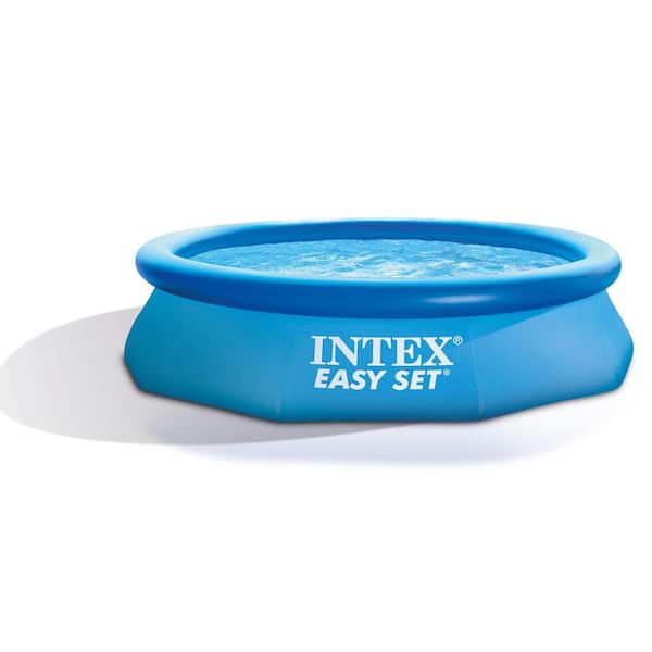 Intex 10 ft. x 30 in. Round 2.5 ft. D Easy Set Inflatable Round Plastic Family Swimming Pool and Pump