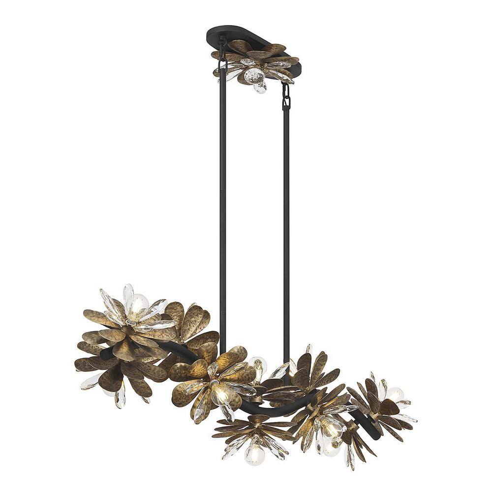 Delphine Black and Gold 10-Light Crystal Linear Chandelier