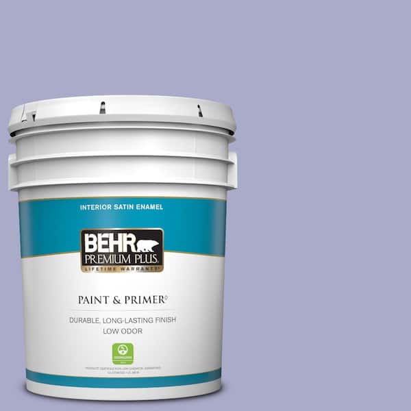 BEHR PREMIUM PLUS 5 gal. #M550-4 Wisteria Blue Satin Enamel Low Odor Interior Paint & Primer