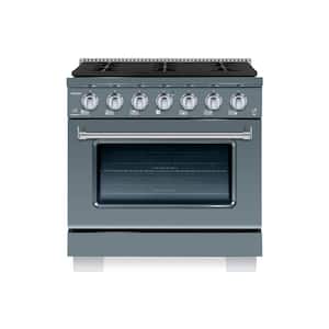 BOLD 36 in. 5.2 CF 6-Sealed Burners Freestanding Dual Fuel Range NG Gas Stove & Electric Oven-GR RAL 7031 W/Chrome Trim