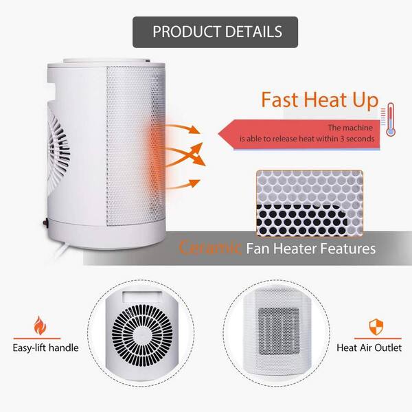 VIVOHOME 1200-Watt Electric Ceramic Space Heater with Fan, Thermostat and  Auto Oscillating in White X002CC5JOH - The Home Depot