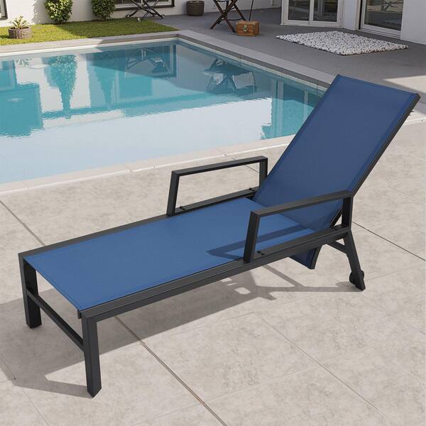 Crestlive Products 1-Piece Adjustable Aluminum Metal Armrest Outdoor Chaise Lounge in Navy