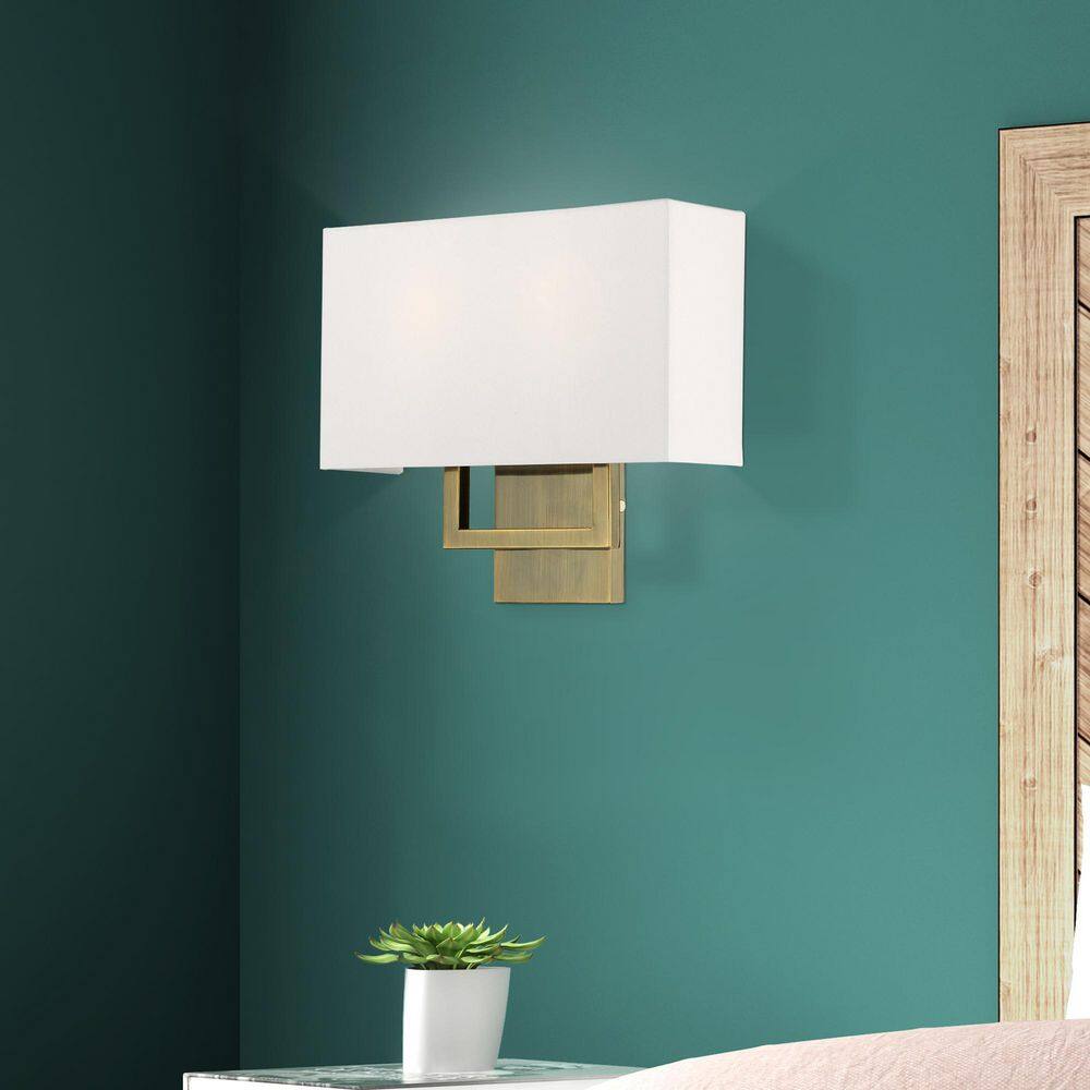 Antique Brass and Off-White Fabric Wall Sconce
