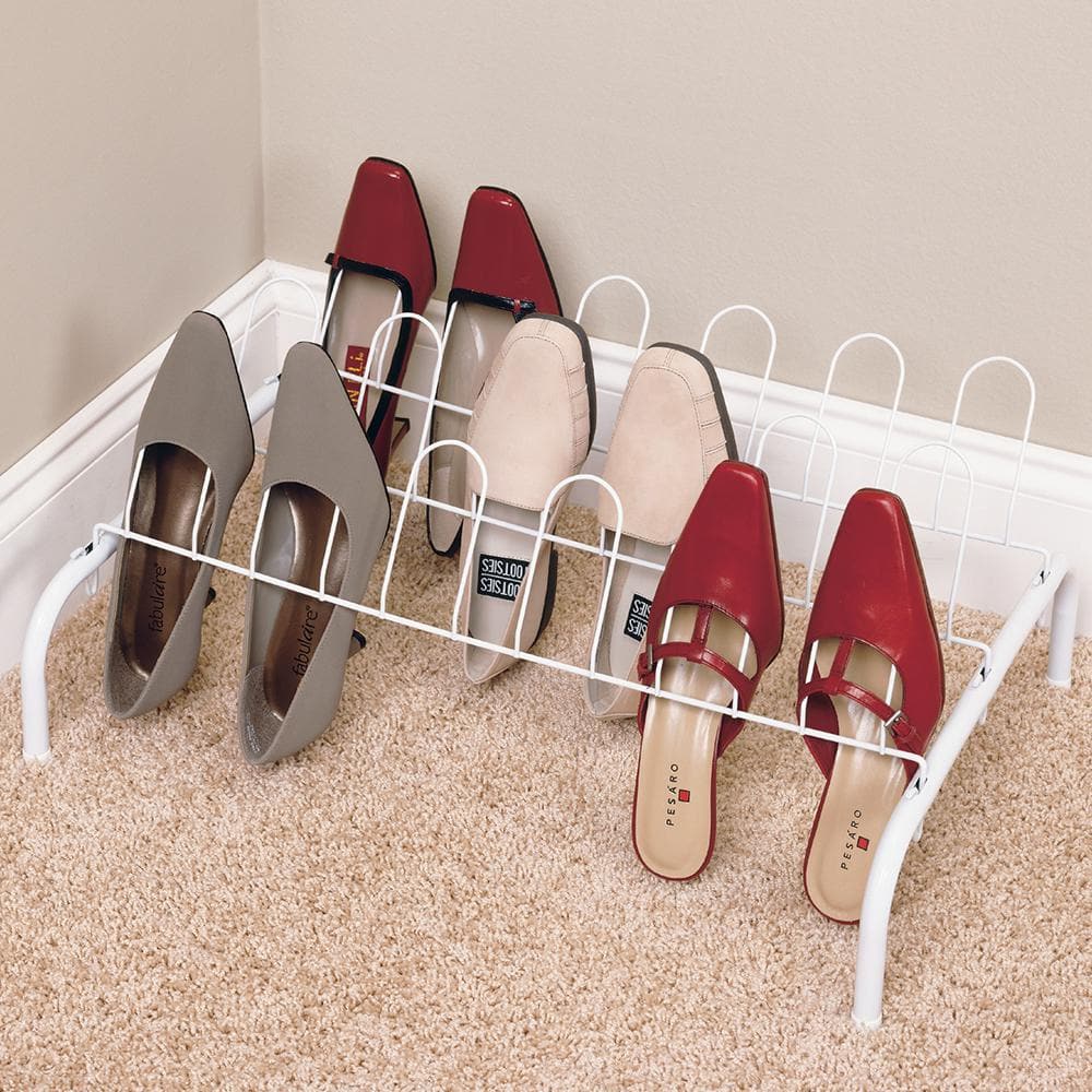 White Epoxy-Coated Steel 9-Pair Freestanding Shoe Rack