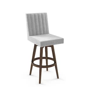 Dustin 27 in. Grey White Polyester / Brown Wood Swivel Counter Stool