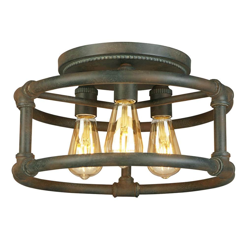 Wymer 15 in. W x 8.62 in. H 3-Light Zinc Semi-Flush Mount