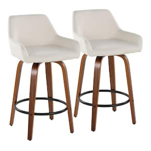 Daniella 25.5 in. Cream Fabric, Walnut Wood and Black Metal Fixed-Height Counter Stool (Set of 2)