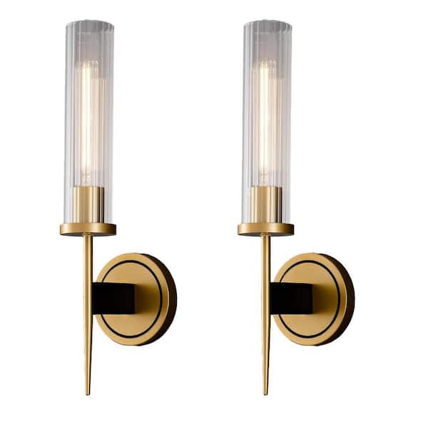 17.7 in. 1-Light Gold Modern Vanity Light with Texture Glass Shade (Set of 1)