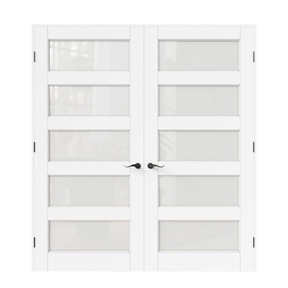 72 in. x 80 in. Universal Handed 5-Lite Frosted Glass White Solid Core MDF Assembly Required Double Prehung French Door price history on PriceWatchPro