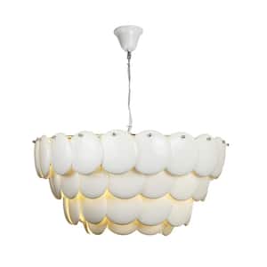 9-Light Ceramic Shell Lampshade Pendant Light, White Modern Chandelier for Dining Room, Bulbs Included