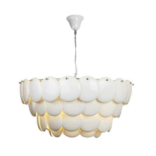 Depuley 9-Light Ceramic Shell Lampshade Pendant Light, White Modern Chandelier for Dining Room, Bulbs Included