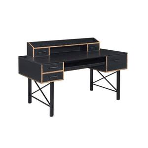 59 in. Rectangular Black Manufactured Wood 5 Drawers Computer Desk