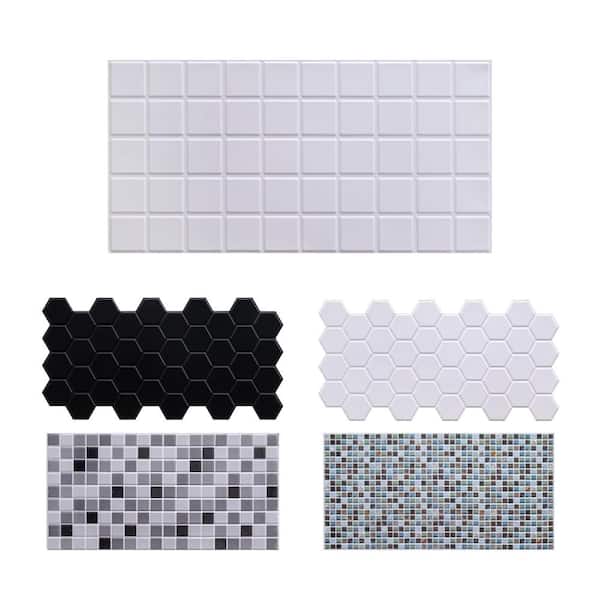 3 ft. x 1 1/2 ft. x 3/16 in. White Square Tile 3D PVC Wall Panels for Interior Decor, Bathrooms, Lobbies (10-Pack)